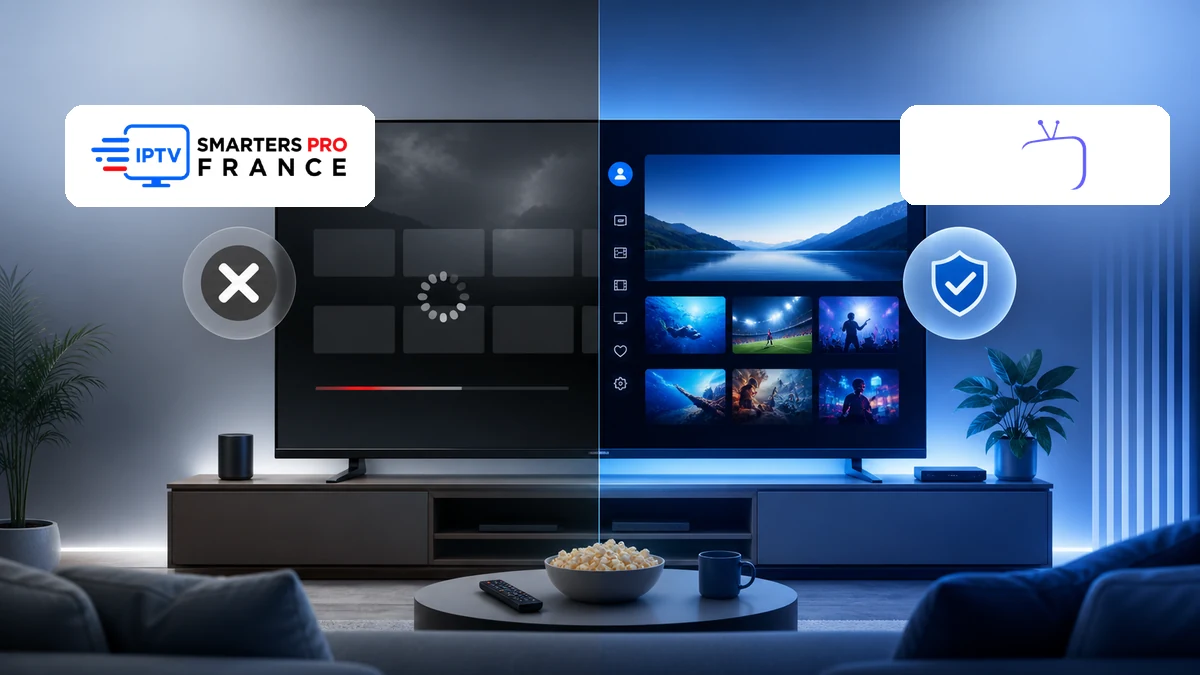 application iptv payante comparée à une application gratuite avec deux logos officiels entièrement visibles