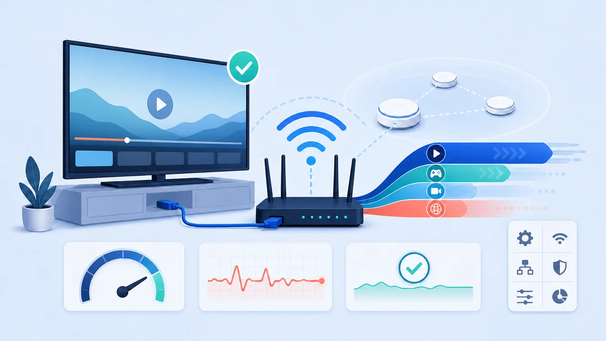 Optimisation réseau pour IPTV Smarters Pro : Ethernet, Wi-Fi 5 GHz, mesh et QoS