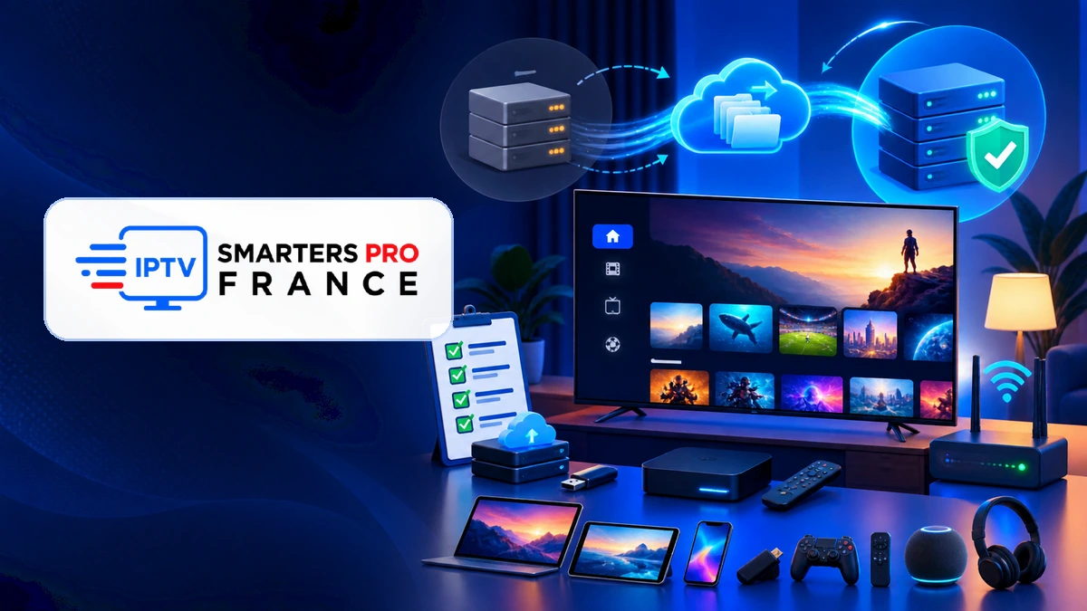 Changer fournisseur IPTV en 2026 avec migration entre serveurs, appareils et logo IPTV Smarters Pro France