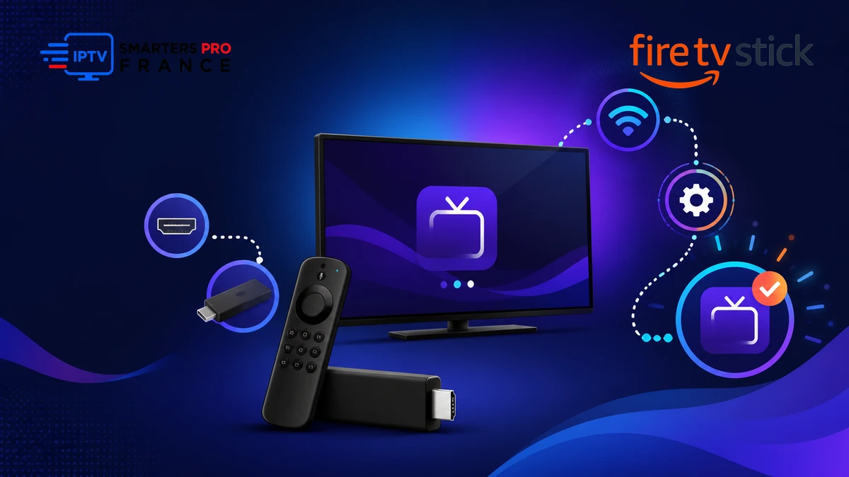 Installer IPTV Smarters sur Amazon Fire TV Stick avec télécommande et écran TV