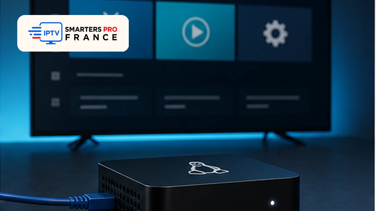 mag 544 iptv en 2026 avec logo IPTV Smarters Pro France entièrement visible