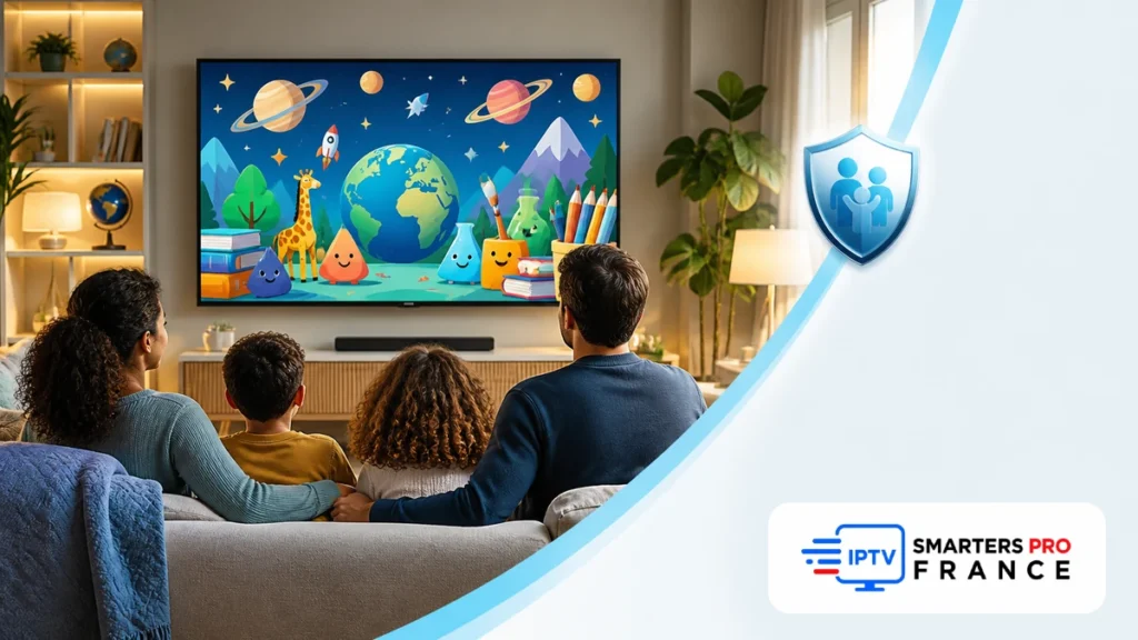Meilleures chaînes IPTV enfants 2026 avec univers jeunesse, contrôle parental et logo officiel IPTV Smarters Pro France