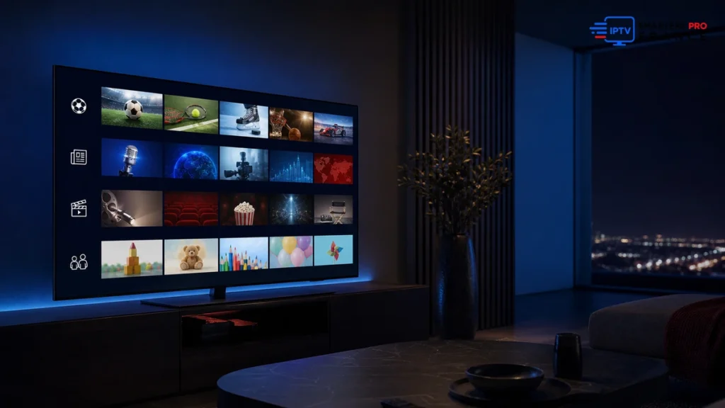 Nombre de chaînes IPTV organisé par sports, actualités, cinéma et famille