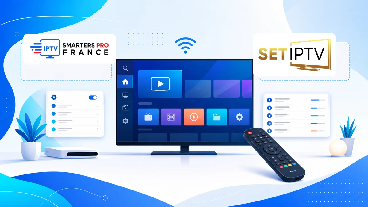 set iptv smart tv 2026 avec téléviseur et logos officiels entièrement visibles